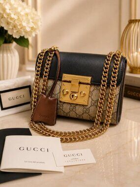 Authentic Gucci Padlock GG Supreme Small Chain Shoulder Crossbody Bag